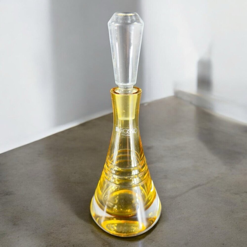 Vintage Krosno Glass Perfume Bottle Decanter‎ With Stopper Amber Elegant Poland